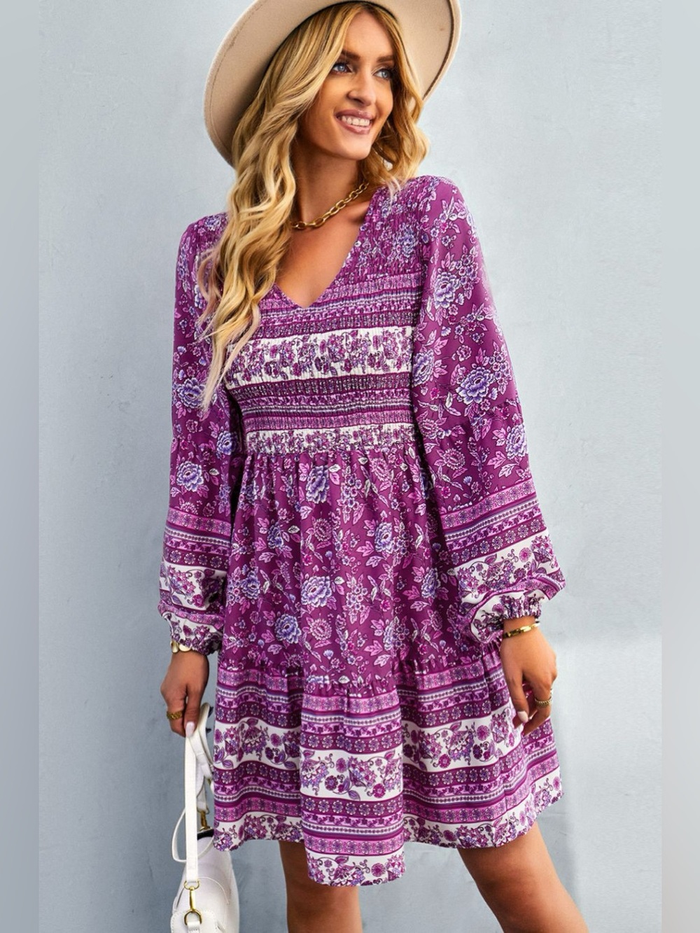 💜 BLOOMCHIC • Bohemian V-Neck Dress